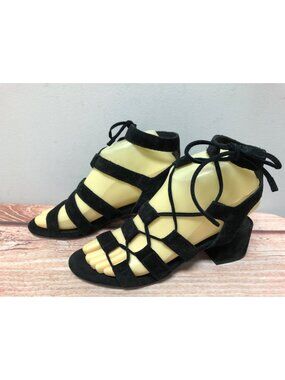 Frye Chrissy Side Ghillie Black Suede Strappy Gladiator Sandals Womens 6 (9g44)